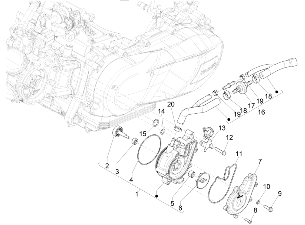 Pompe à eau Vespa GTS 125 4T E4 ABS 2019 (EMEA)