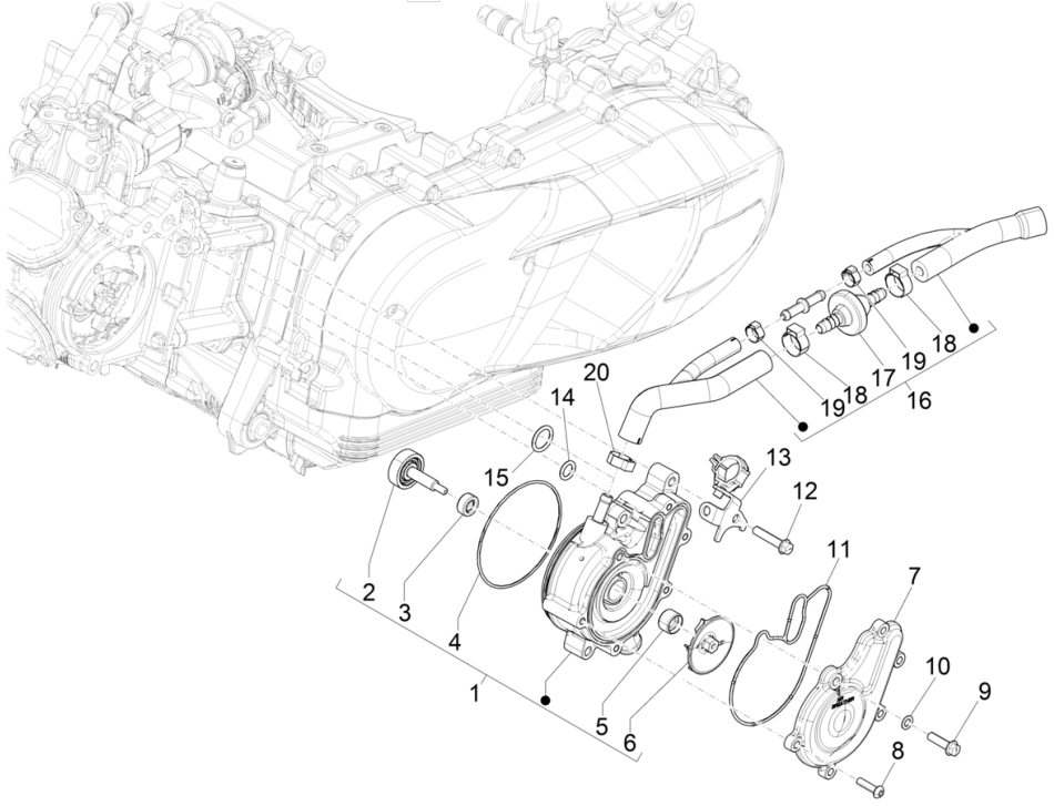 Pompe à eau Vespa GTS 125 4T E5 ABS 2021 (EMEA)