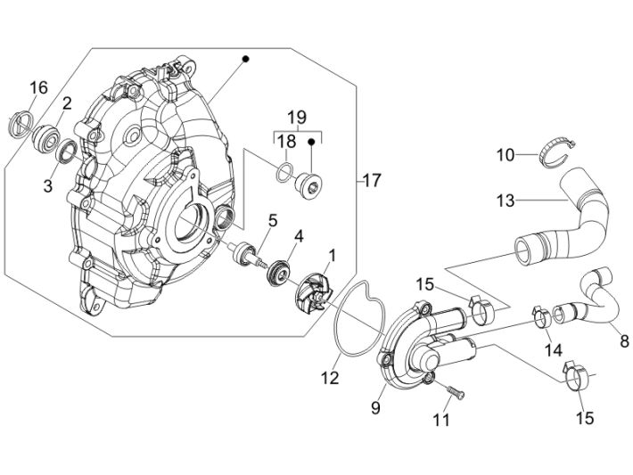 Pompe à eau Vespa GTS 250 ie 2005-2009 (avec ABS)
