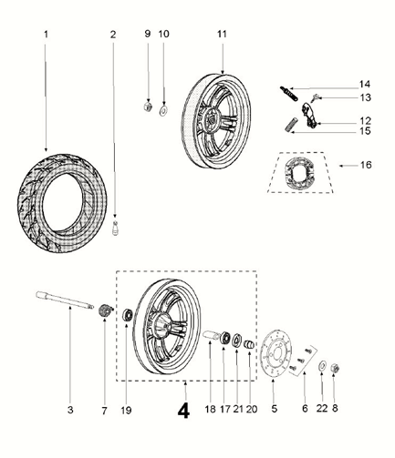 Roue avant - Roue arrière - Disque de frein - Mâchoires de frein Peugeot Kisbee 4 temps Euro 5