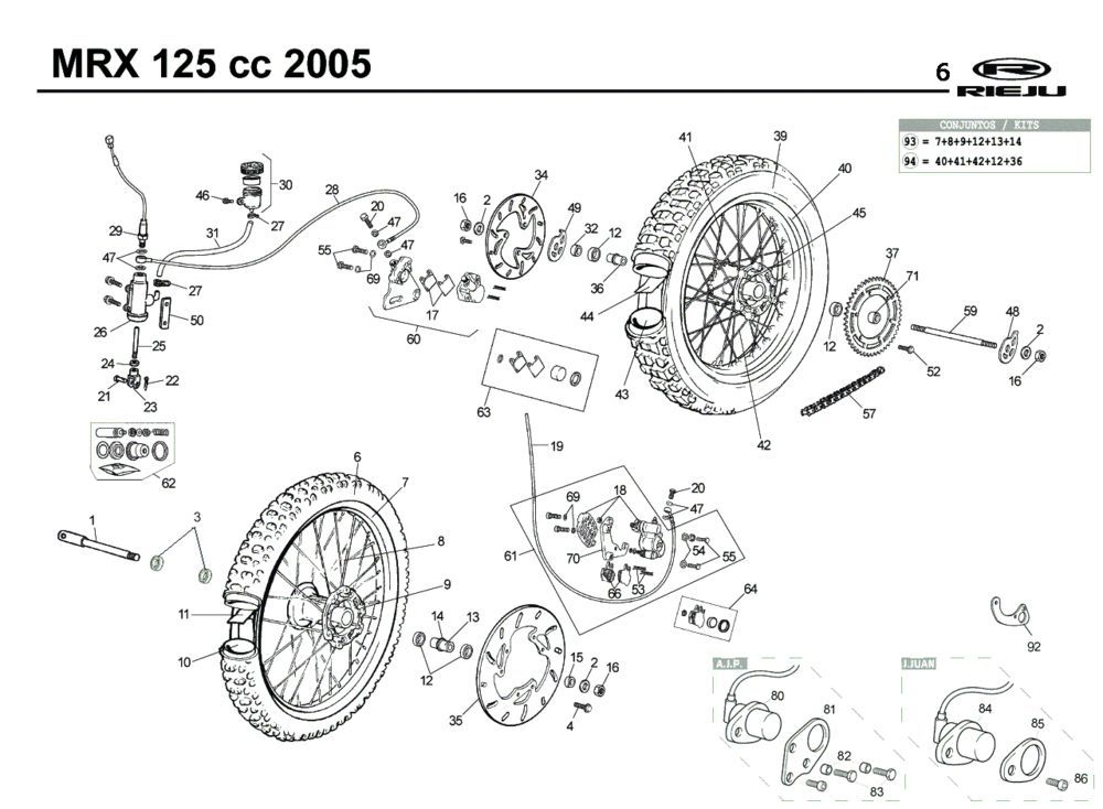 Roues Rieju MRX 125 bleu 2005 4 temps