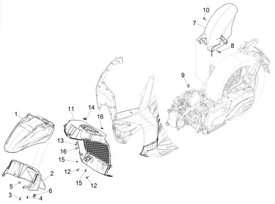 Espace entre les roues - Fender HPE ABS E5 2021-2022 du Piaggio Beverly 300 4T 4V (EMEA)