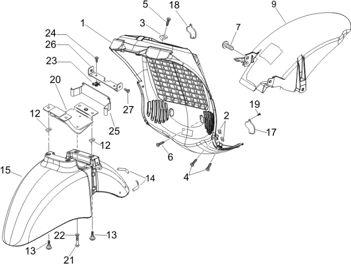 Espace de roue - Garde boue Piaggio Beverly 500 E3 2007-2012 noir 94