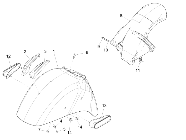 Garde boue espace de roue Vespa GTS 300 ie 2008-2016 (avec et sans ABS) dragon rouge 894