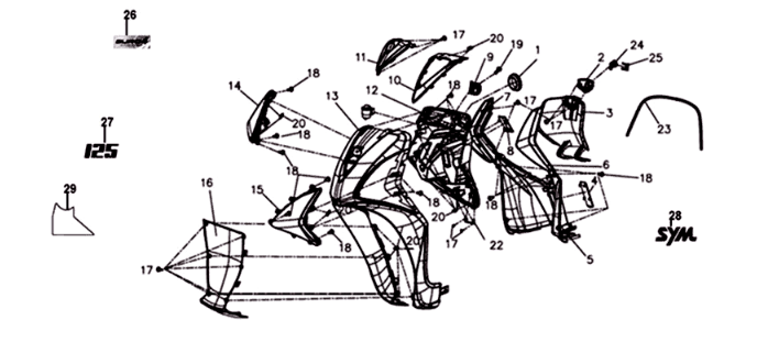 Plaque avant/plaque intérieure/clignotants Sym Symphony ST 125I E4 White (WH-006)