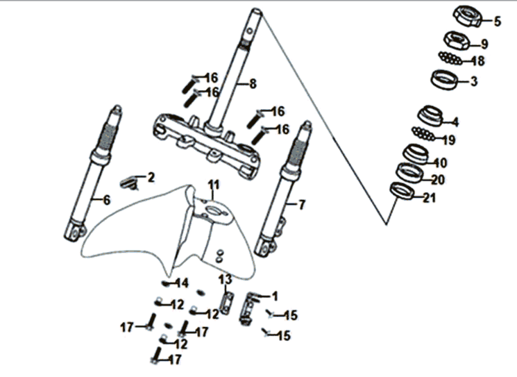 Fourche avant/garde-boue avant/casque Sym Symphony ST 125I E4 blanc (WH-006)
