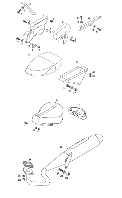 Zadel - uitlaat - drager - zijkappen Tomos FLEXER EX (L0-L2)