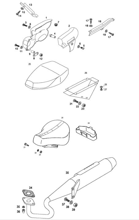 Zadel - uitlaat - zijkappen Tomos FLEXER XL (45KMH) (K8-L0)