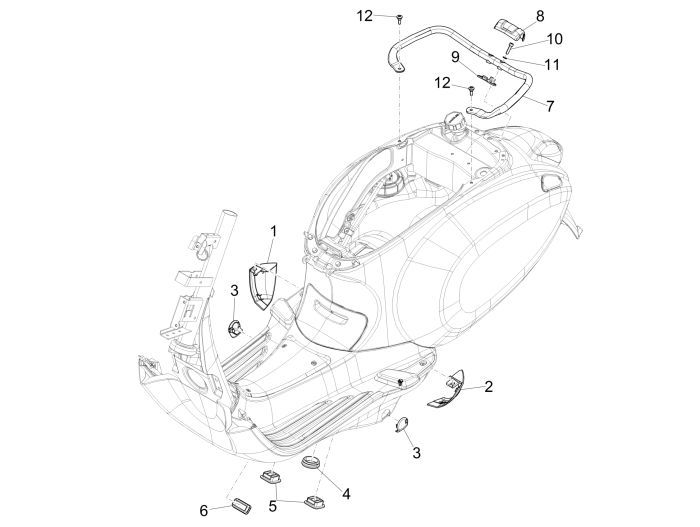 Caoutchoucs de cadre - Poignée passager Vespa Sprint 50 4T IGET 3V AC Euro 4 rouge 894