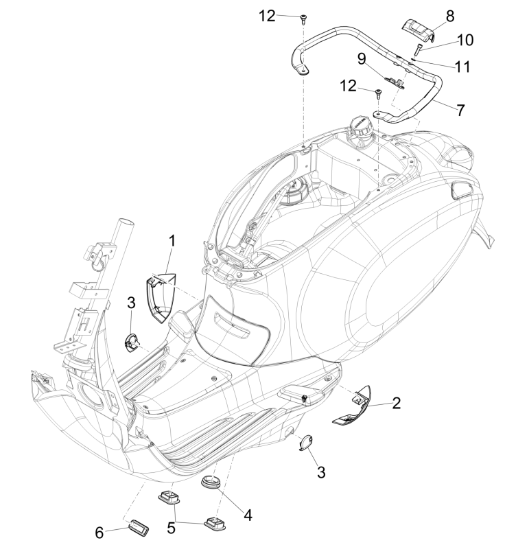 Jupes latérales Vespa Sprint 4 temps 3V (injection euro4 IGET) Fushion blanc 544