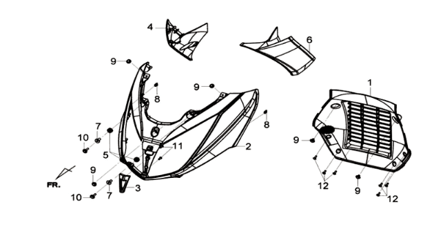 Plaque avant/clignotants/protège-jambes intérieur Sym Joymax 125I ABS noir (BK-231S)