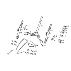 Fourche avant/garde-boue/casque Sym X'PRO 125 Jet Black (BK5560S)