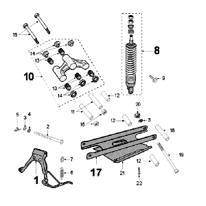 Télescope arrière et Peugeot Jet Force LC Injection Rouge