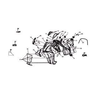 Plaque avant/plaque intérieure/clignotants Sym Symphony ST 125I E4 bleu/noir/argent (BU-280S/BK-001C/S-882U)