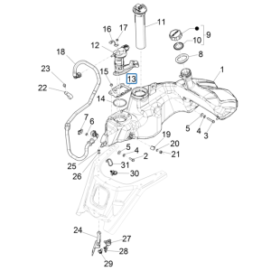Réservoir de carburant Vespa GTS 125 4T E5 ABS 2021 (EMEA)