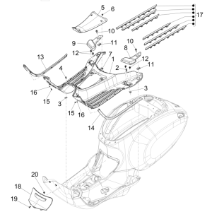 Couvercle central - MarchepiedVespa Sprint 4 temps 3V (injection euro4 IGET) Jaune mat 974/A