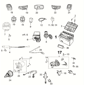 Pièces électriques - Bendix - Démarreur - Batterie Peugeot Django 4 temps Euro 5