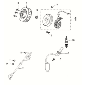 Allumage - Stator - Volant - Bobine d'allumage - Capot Peugeot Django 4 temps Euro 5
