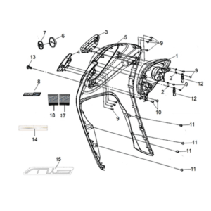 Coque FR. pour Sym Mio 50I E5 gris/noir (GY-7450U/BK-001C)