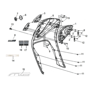 Coque FR. pour Sym Mio 50I E5 gris/noir (BK-2593U/BK-001C)