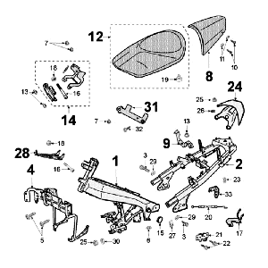 Cadre et selle Peugeot Jet Force LC Injection Rouge