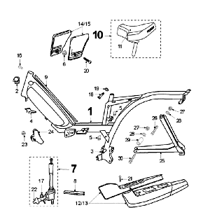 Cadre et selle sans réservoir de carburant Peugeot Vogue Black