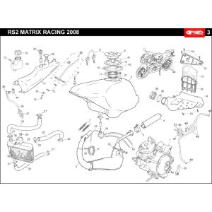 Refroidissement- Réservoir de carburant-Echappement Rieju Rs2 rouge 2007 2 temps