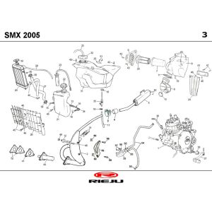 Refroidissement- Réservoir de carburant-Echappement Rieju SMX bleu 2004 2 temps