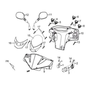 Capuchon de phare, rétroviseurs et interrupteurs Sym X'PRO 125 Red R010CA