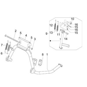 Béquille centrale Vespa S 25 km 4 temps 2 soupapes