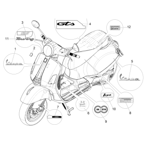Plaques et bandes de garniture pour Vespa GTS 125 4T E5 ABS 2021 (EMEA)