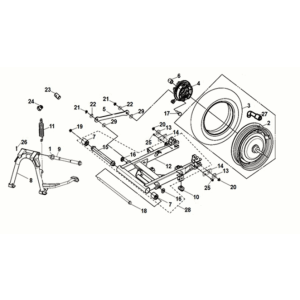 Roue arrière - béquille principale - fourche arrière Sym E-MIO