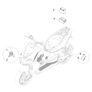 Batterie, klaxon, relais de démarrage Piaggio NRG Power 50 2 temps LC Euro 4