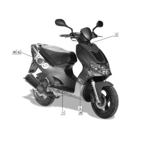 Stickers Kymco Super9 2t lc om noir mat/rouge