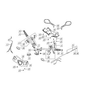 Pièces de direction Kymco Super9 2t lc o.m noir-rouge mat