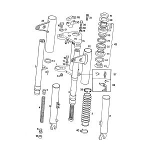Voorvork dun met harmonicarubbers - balhoofdset - stuurslot Tomos STANDARD QUADRO LUXE 1996-1997