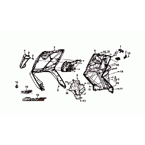 PLAQUE FRONTALE/PLAQUE INTERNE/FEUX CLIGNOTANTS Sym Orbit III Red