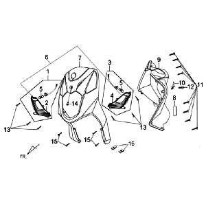Plaque avant Clignotants Protection intérieure des jambes Sym Orbit II (R010CA) rouge