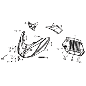 Plaque avant/clignotants/protège-jambes intérieur Sym Joymax 300I ABS E3 2014-2016 gris (GY-517S)