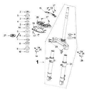 Voorvork / balhoofdstel Peugeot Django 125 Allure E3 2014-2017