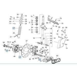 Fourche avant/tube de direction - Roulements de direction groupés Vespa GTV 250 4T 4V IE