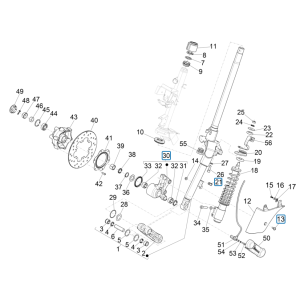 Fourche et tube de direction avant - Groupe de roulement de direction Vespa GTS 125 4T E5 ABS 2021 (EMEA)