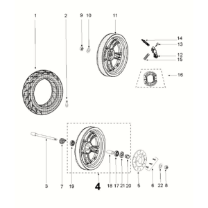 Roue avant - Roue arrière - Disque de frein - Mâchoires de frein Peugeot Kisbee 4 temps Euro 5