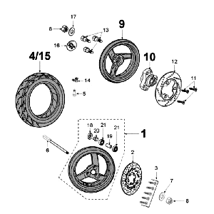 Roues Peugeot Jet Force LC Injection Rouge